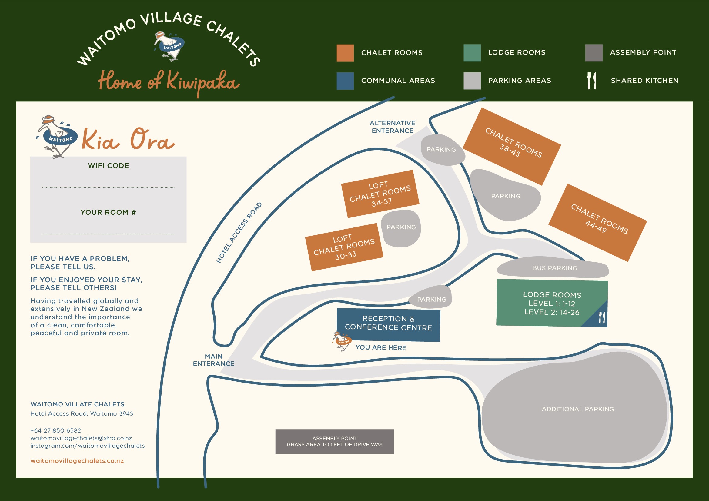 Waitomo Village Chalets Map Waitomo Village Chalets Map